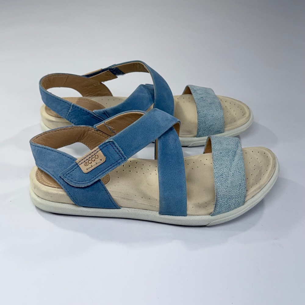 ECCO Damara Crisscross Sandals Womens 37/6 Blue Leather Comfort Strappy Coastal